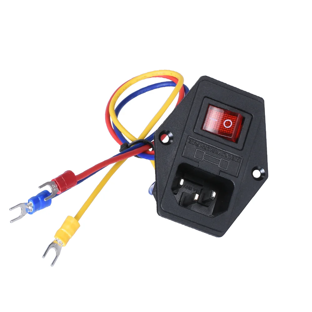 BIQU 15A 250V Rocker Switch Power Socket Inlet Module Plug 5A Fuse Switch with 5Pcs 16-14 AWG Wiring 3 Pin IEC320 C14