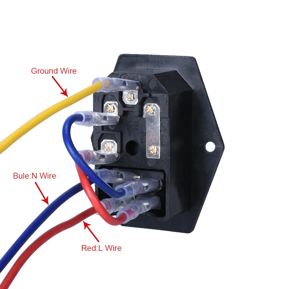 BIQU 15A 250V Rocker Switch Power Socket Inlet Module Plug 5A Fuse Switch with 5Pcs 16-14 AWG Wiring 3 Pin IEC320 C14 - Image 2
