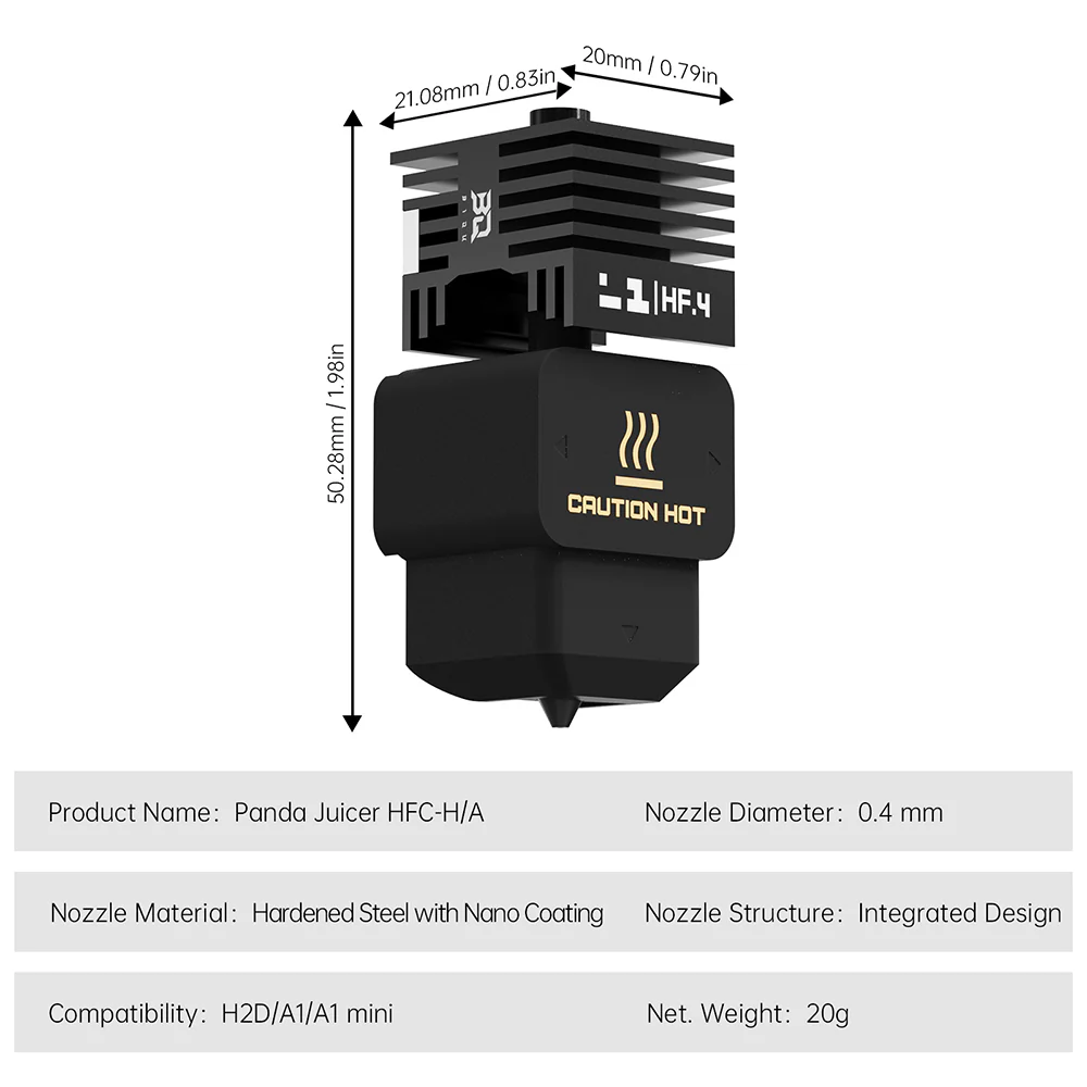 BIQU Panda Juicer Hotend High Flow with 0.4/0.6/0.8mm Hardened Steel Nozzle for Bambu Lab A1/A1 mini/H2D - Image 5