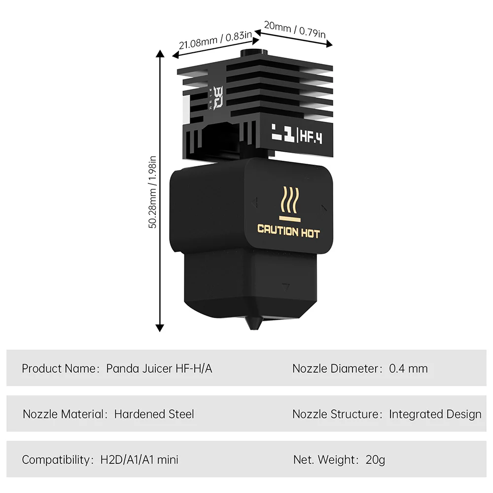 BIQU Panda Juicer Hotend High Flow with 0.4/0.6/0.8mm Hardened Steel Nozzle for Bambu Lab A1/A1 mini/H2D - Image 9